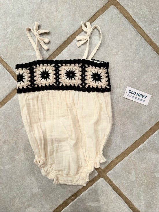 Old Navy Other - Baby Old Navy Cream and Black Crochet-Trim Gauze Romper